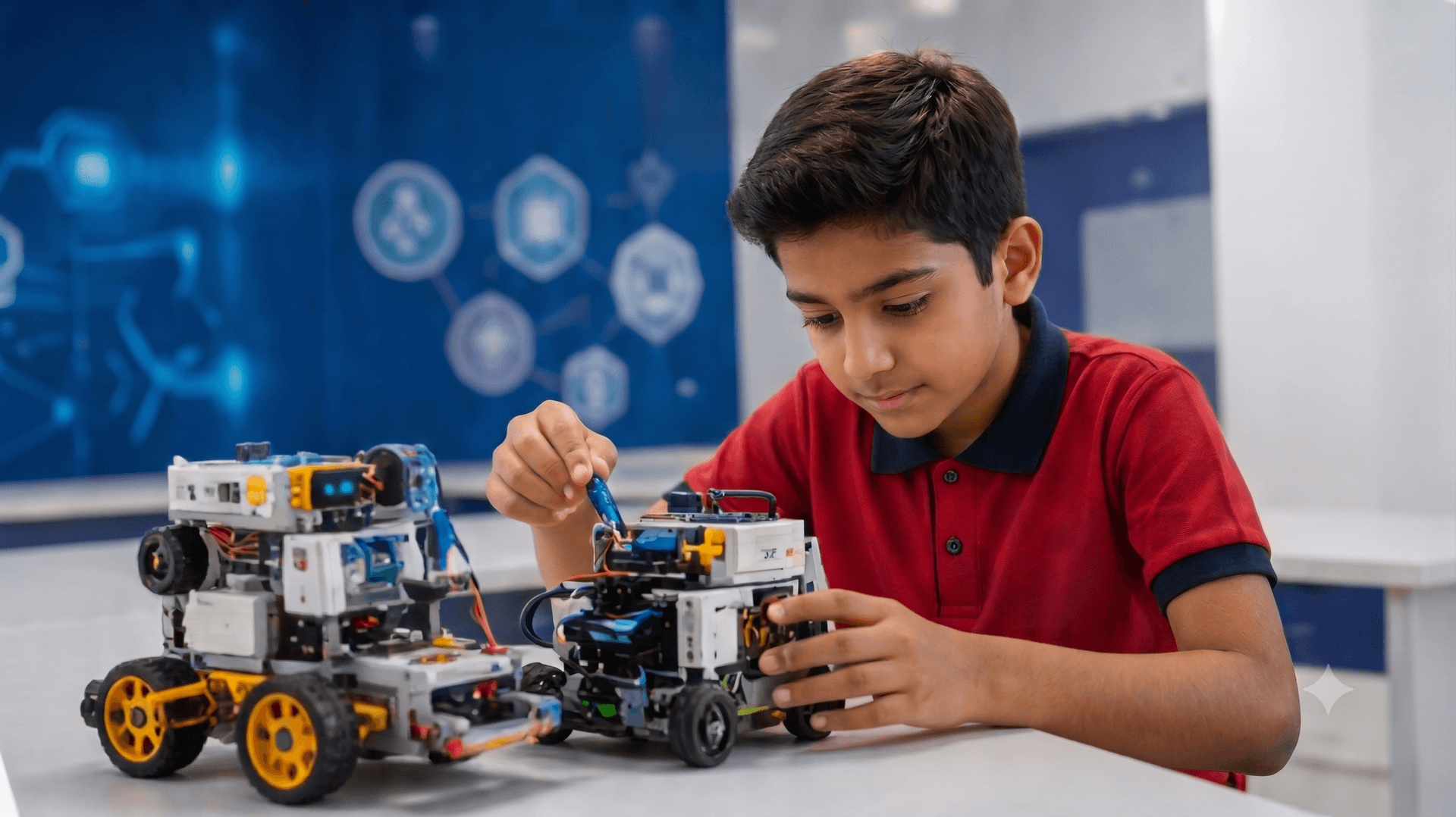 Divine Public School Students Working with AI Robot